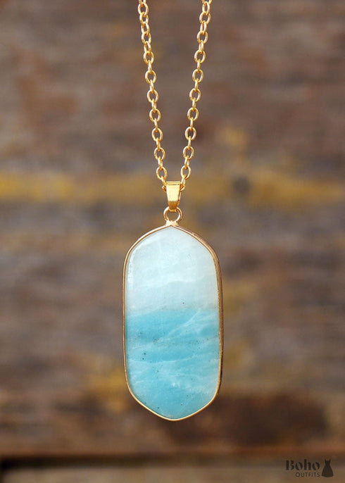 Boho Necklace, Amazonite and Gold Chain